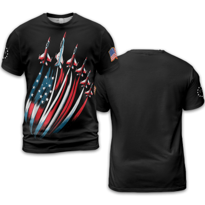 Men's Independence Day USA Flag Fighter Jets Print Casual Tee TID43