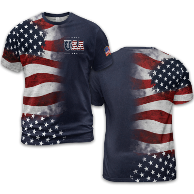Men's Independence Day USA Flag Print Casual Tee