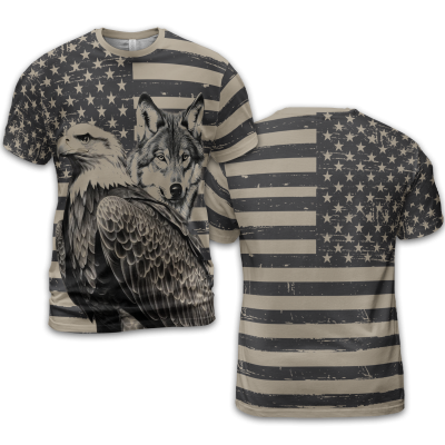 Men's American Flag Eagle Print T-Shirt