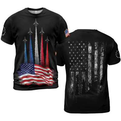 Men's Independence Day American Flag Jet Planes Print Casual Tee TID44