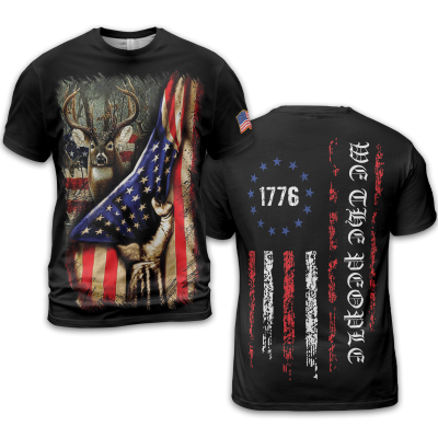 Men's Retro Independence Day Deer Short Sleeve Shirt TID46