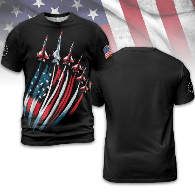 Men's Independence Day USA Flag Fighter Jets Print Casual Tee TID43