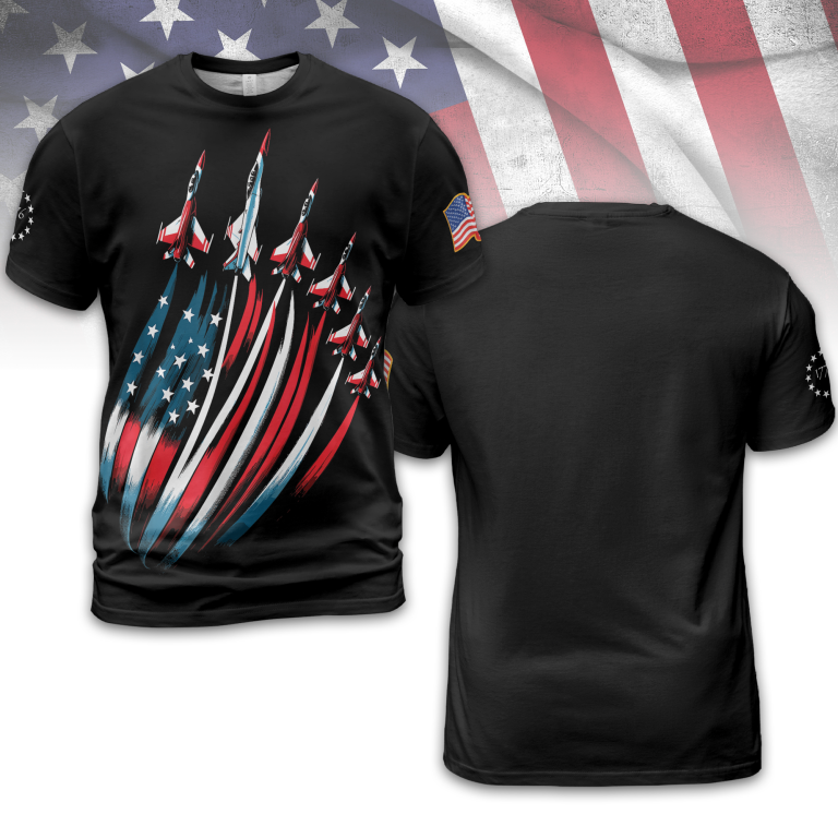 Men's Independence Day USA Flag Fighter Jets Print Casual Tee TID43