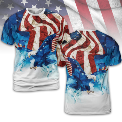 Men's Independence Day American Flag Bald Eagle Print Casual Short Sleeve T-shirt
