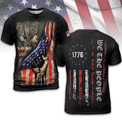 Men's Retro Independence Day Deer Short Sleeve Shirt TID46