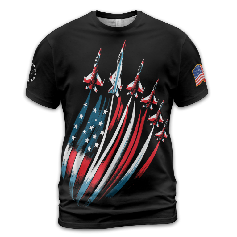 Men's Independence Day USA Flag Fighter Jets Print Casual Tee TID43