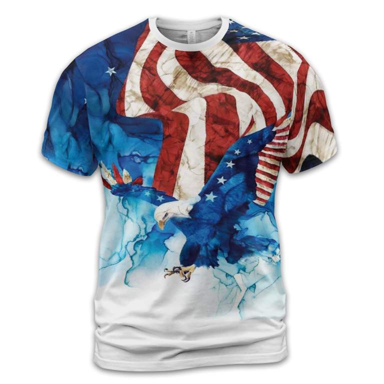 Men's Independence Day American Flag Bald Eagle Print Casual Short Sleeve T-shirt