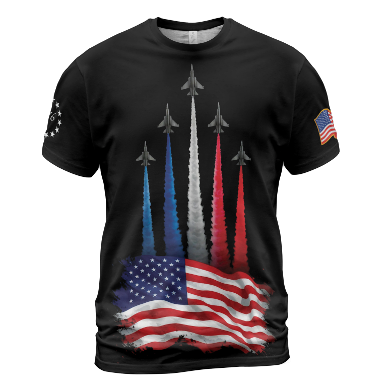 Men's Independence Day American Flag Jet Planes Print Casual Tee TID44