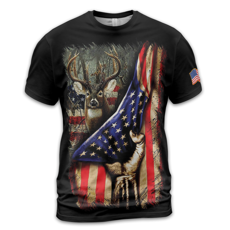 Men's Retro Independence Day Deer Short Sleeve Shirt TID46