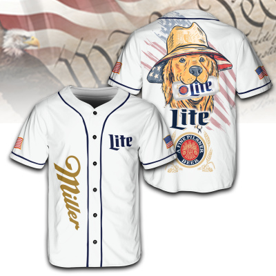 American Cool Dog with Miller Jersey, 4th of July Patriotic USA Shirt TID35-1
