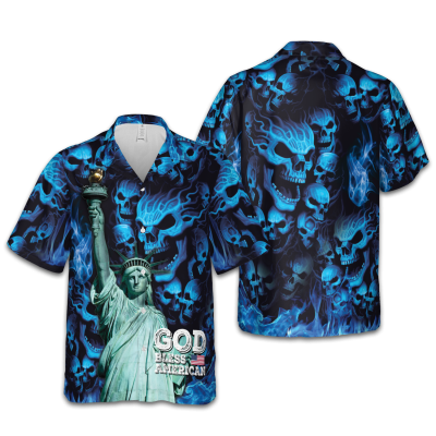 God Bless America Skull Hawaiian Shirt