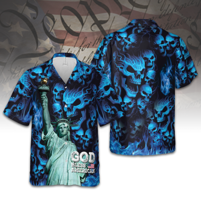 God Bless America Skull Hawaiian Shirt