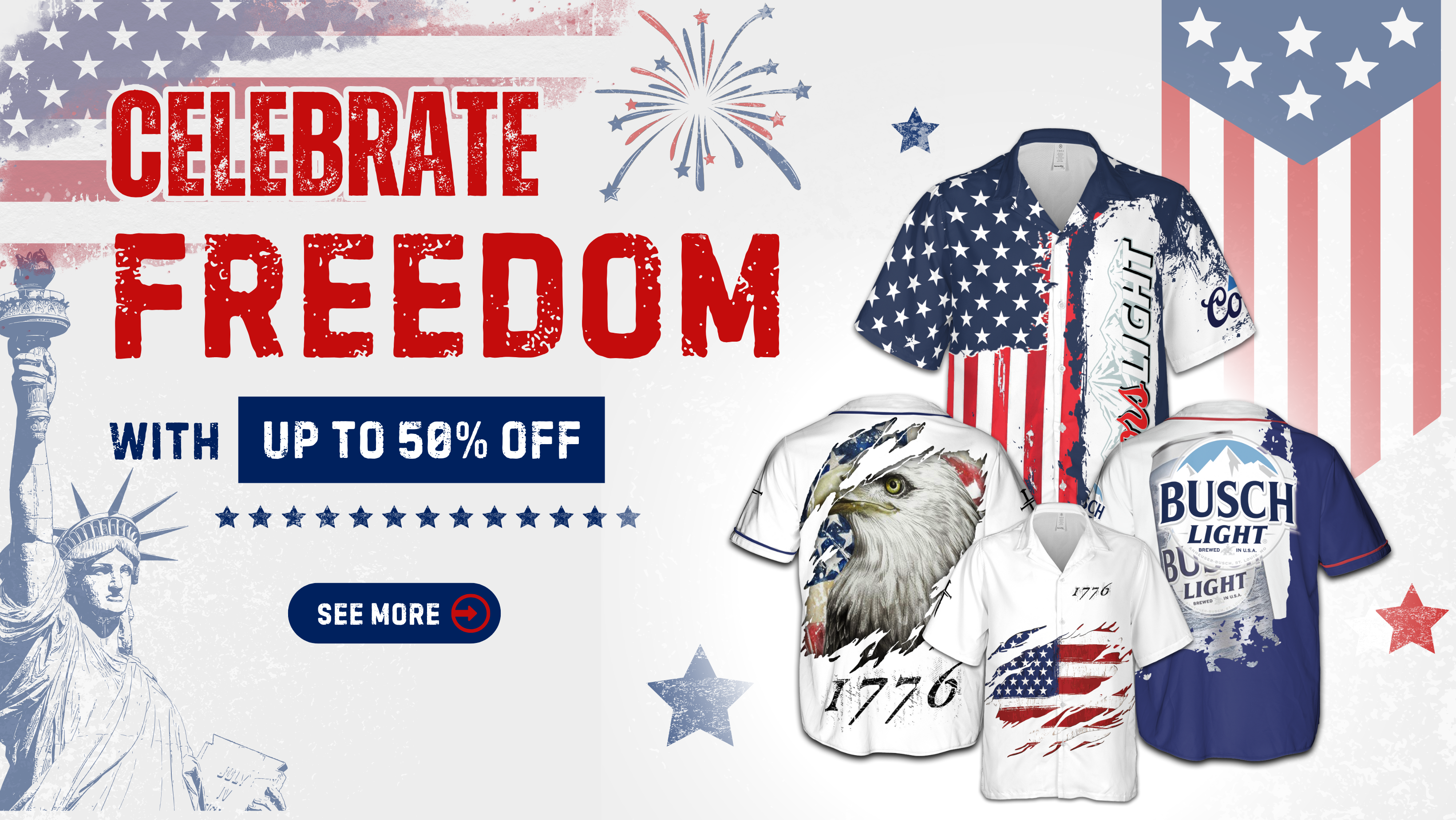 Red And Blue Illustrative American Independence Day Facebook Cover - demo10