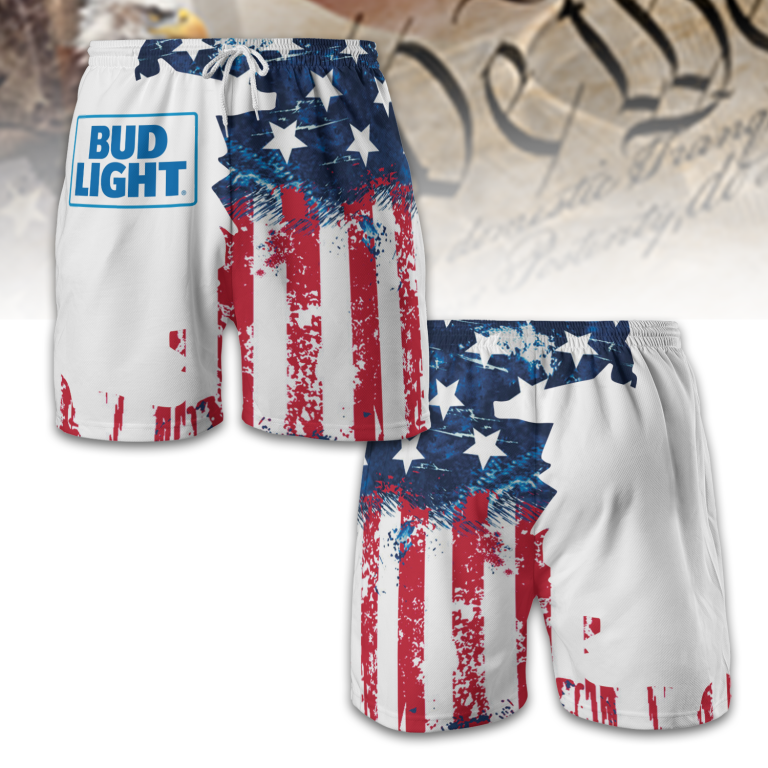 USA Flag Fourth Of July BUD LIGHT Swim Trunks TID27