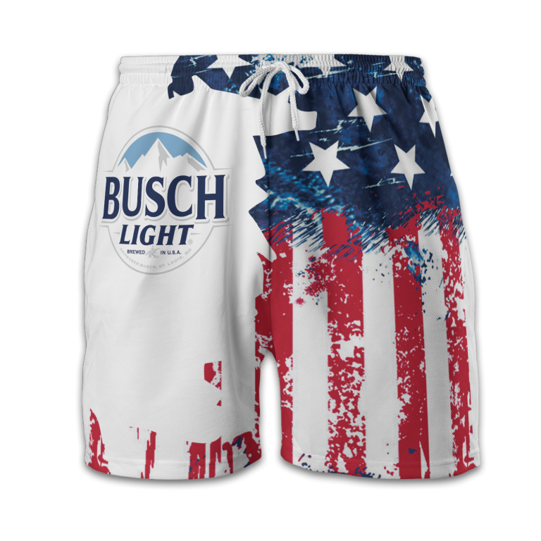USA Flag Fourth Of July BUSCH LIGHT Swim Trunks TID28