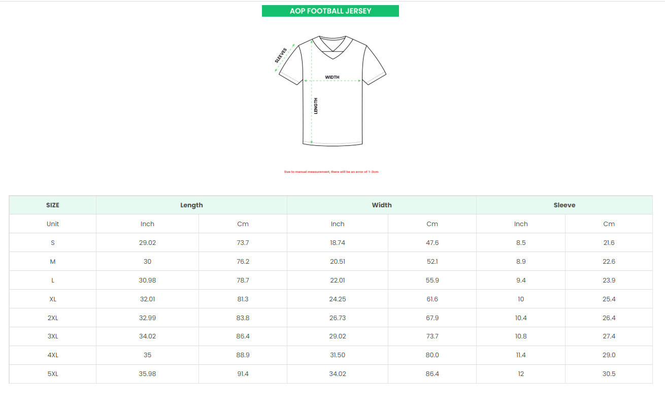 Football Jersey Size Chart - demo10
