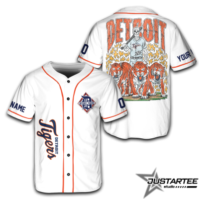Vintage 90s Detroit Baseball Team Skeleton Style Jersey