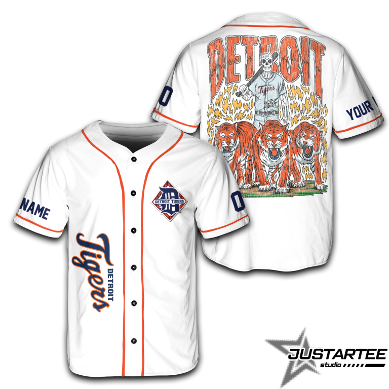 Vintage 90s Detroit Baseball Team Skeleton Style Jersey