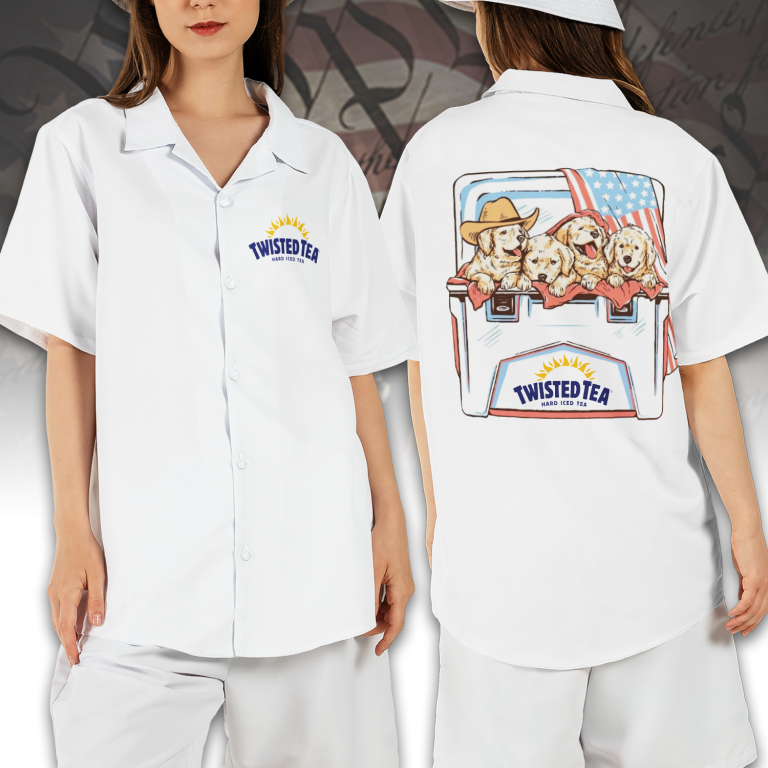 Dogs and Beer Twisted Tea – 4th of July Patriotic Hawaiian Shirt for Men & Women AID08